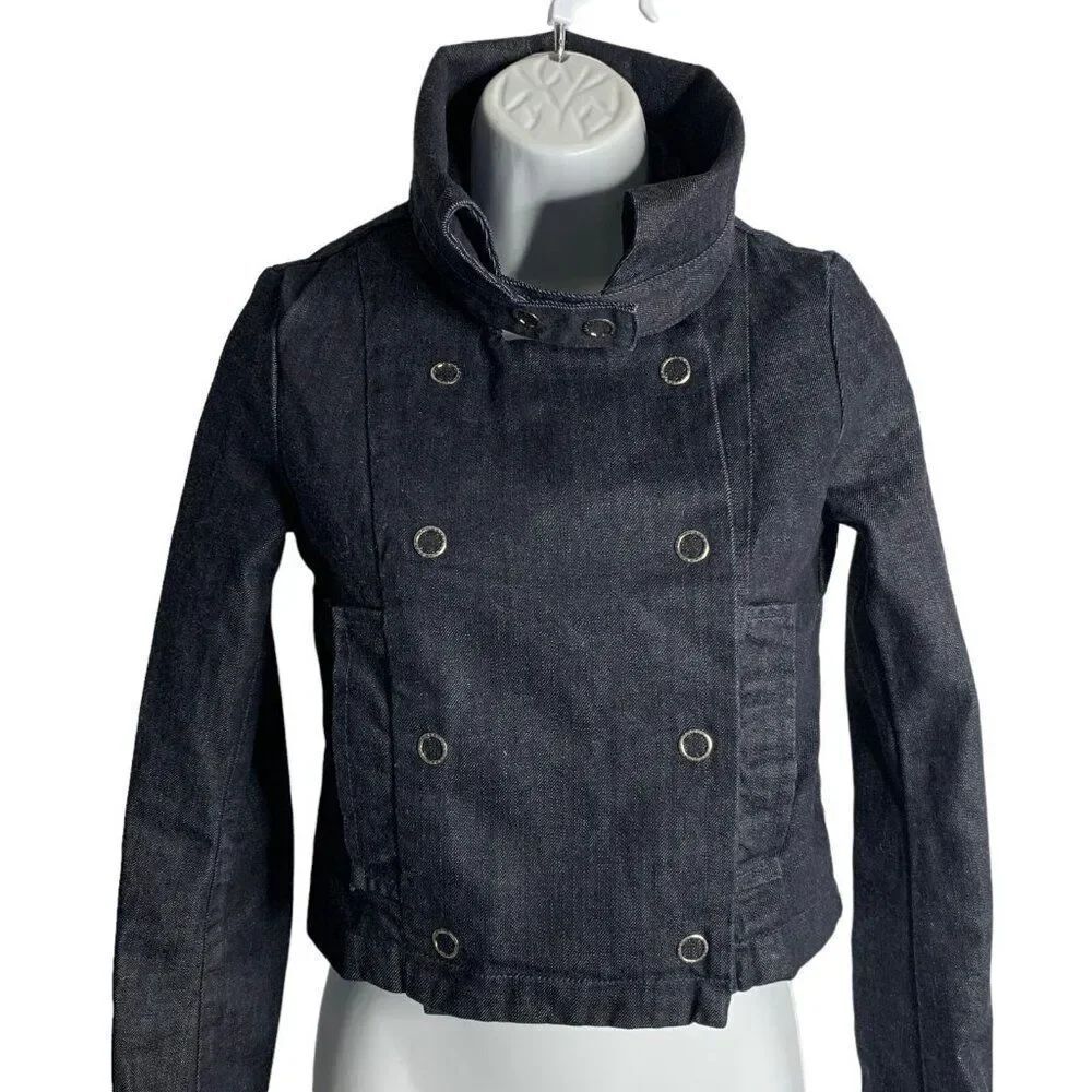 AG Adriano Goldschmied Denim Jacket XS Dark Wash Cropped Snap Front Pockets